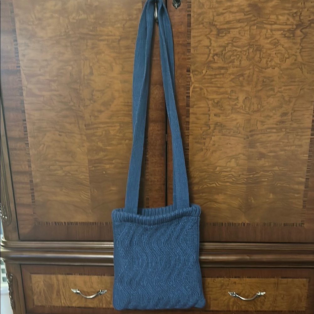 Navy Blue Quilted Shoulder Bag with Long Straps